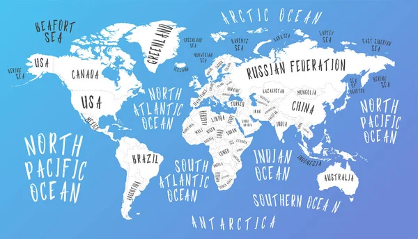 Mapa de la Tierra con el nombre de los países — Archivo Imágenes Vectoriales