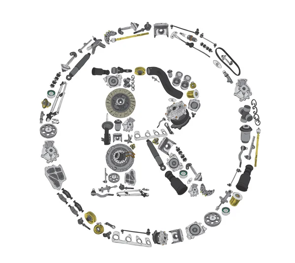Markensymbol mit Autoteilen für Auto — Stockfoto
