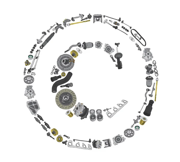 Copyright icone with auto parts for car — Stock Photo, Image