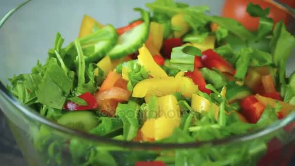 A salada de verduras frescas gira em um círculo — Vídeo de Stock