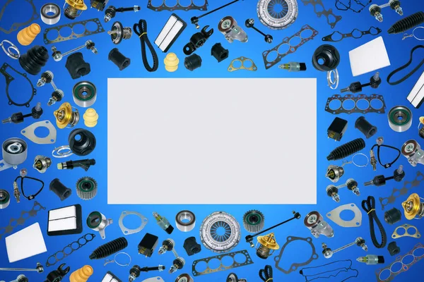 Auto onderdelen-auto op de blauwe achtergrond instellen — Stockfoto