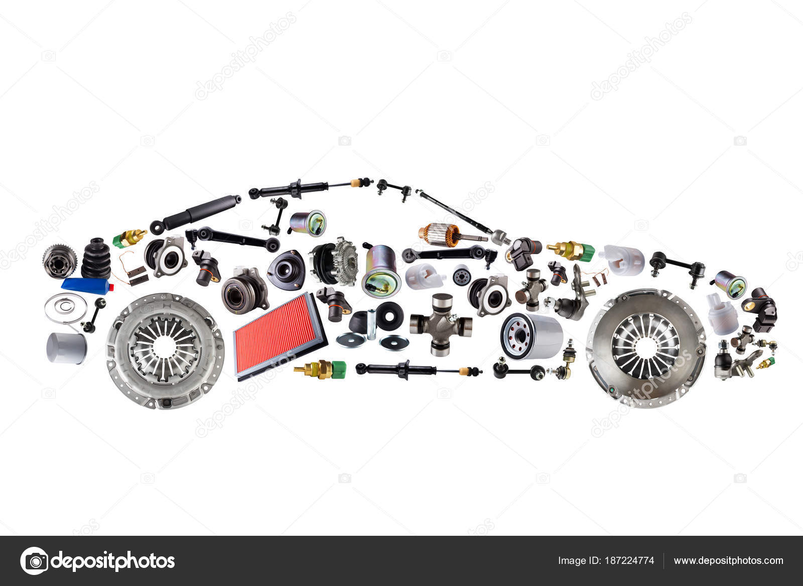 Passenger car assembled from new spare auto parts for shop aftermarket