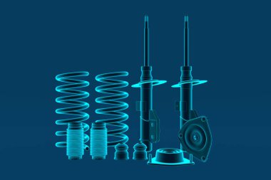 Passenger car Shock Absorber with dust cap, buffer mounting and strut mounting. 3D rendering. clipart