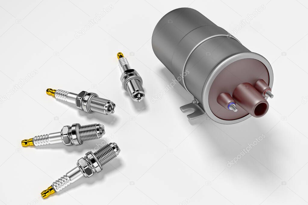 Igniter coil, Ignition and glowplug system. 3d rendering