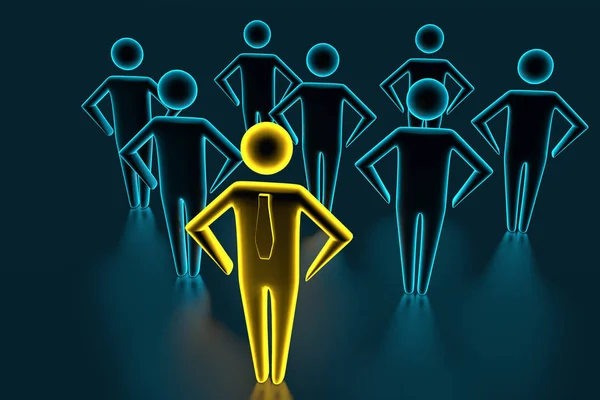 Anführer vor einem Team erfolgreicher Führungskräfte. ein Team erfolgreicher Führungskräfte, angeführt von einem großen Führer, der vor ihnen steht. 3D-Darstellung — Stockfoto