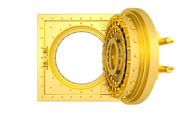 Μπροστά όψη της χρυσής πόρτας του θησαυροφυλακίου, ανοιχτή. 3d αποτύπωση — Φωτογραφία Αρχείου