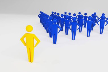 Başarılı yöneticilerden oluşan ekibin önünde lider. Önlerinde duran büyük bir liderin önderliğindeki başarılı yöneticilerden oluşan bir ekip. 3d render