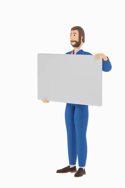 A drawn cartoon businessman is holding a business card. 3D rendering — Stock Photo, Image