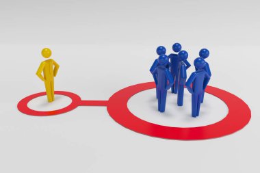 Bir kişinin altın 3d rakam insanların bir kalabalık etkiler. 3d render