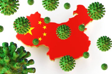 Çin haritalı bulaşıcı Hiv Aids, Flur veya Coronavirus. 3d oluşturma
