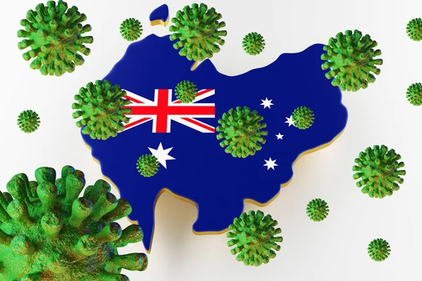 HIV AIDS contagioso, Flur o Coronavirus con la mappa dell'Australia. Rendering 3D — Foto Stock