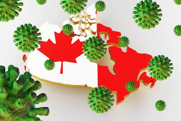 HIV AIDS contagioso, Flur o Coronavirus con la mappa del Canada. Rendering 3D — Foto Stock