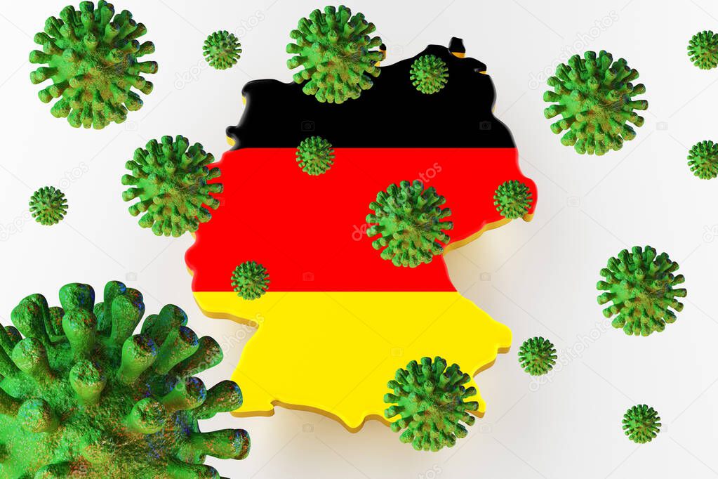 Contagious HIV AIDS, Flur or Coronavirus with Germany map. 3D rendering