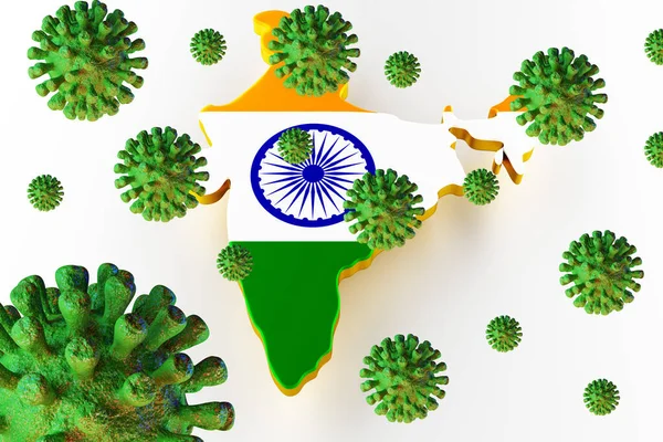 Заразный СПИД, флур или коронавирус с картой Индии. 3D рендеринг — стоковое фото