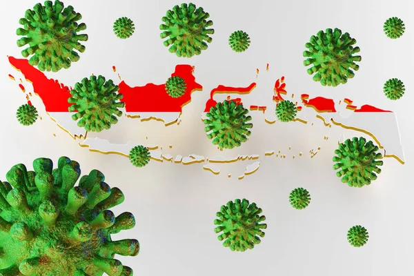 Nakažlivé Hiv AIDS, Flur nebo Coronavirus s Indonésie mapou. 3D vykreslování — Stock fotografie