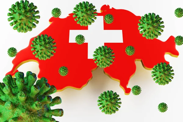 HIV AIDS contagioso, Flur o Coronavirus con la mappa Svizzera. Rendering 3D — Foto Stock