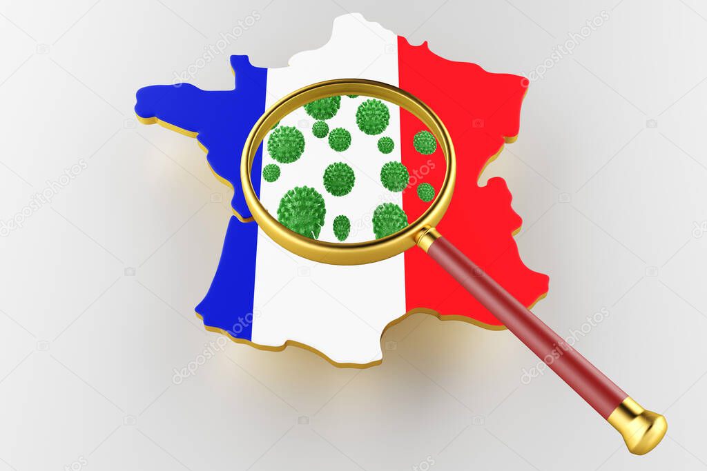 Contagious HIV AIDS, Flur or Coronavirus with France map. 3D rendering