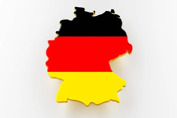 Mapa Německa - pozemní hranice s vlajkou. Mapa Německa na bílém pozadí. 3D vykreslování — Stock fotografie