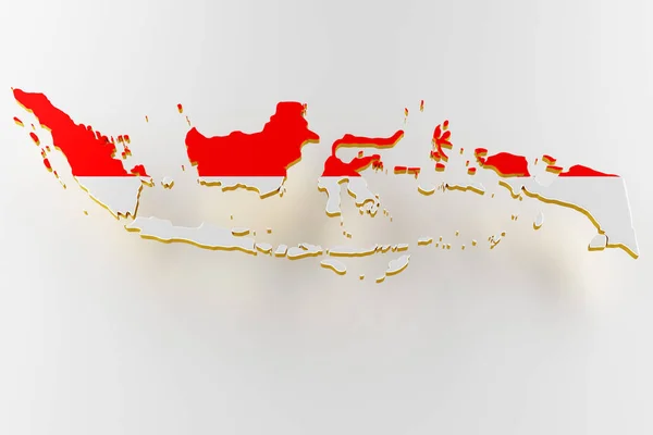 Mapa Indonésie - pozemní hranice s vlajkou. Indonésie mapa na bílém pozadí. 3D vykreslování — Stock fotografie