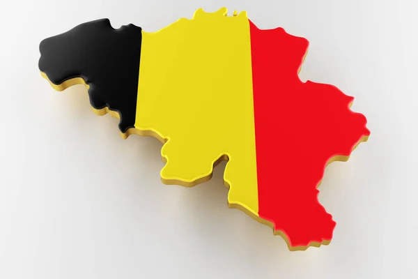 Χάρτης των χερσαίων συνόρων του Βελγίου με σημαία. Βέλγιο χάρτης σε λευκό φόντο. 3d απόδοση — Φωτογραφία Αρχείου