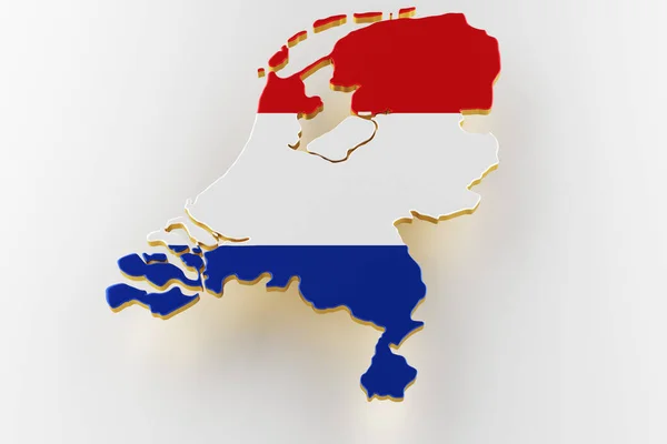 Kaart van de Nederlandse landgrens met vlag. Nederlandse kaart op witte achtergrond. 3d destructie — Stockfoto