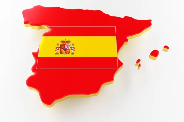 Mappa della Spagna confine terrestre con la bandiera. Spagna mappa su sfondo bianco. rendering 3d — Foto Stock