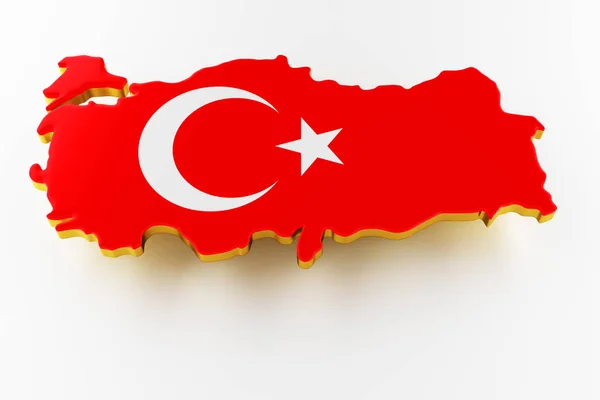 Mappa della Turchia confine terrestre con la bandiera. Mappa della Turchia su sfondo bianco. rendering 3d — Foto Stock