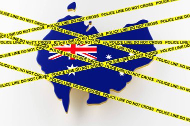 Australia crime concept, police investigation. 3D map of Australia. 3d rendering