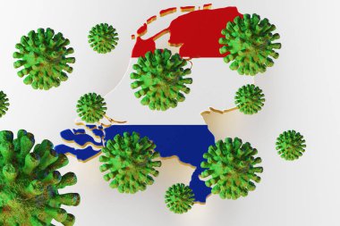 Virus 2019-ncov, Flur or Coronavirus with Netherlands map. 3D rendering