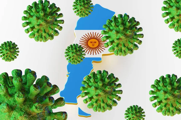 Virus 2019-ncov, Flur or Coronavirus with Argentina map. 3d rendering — Stock fotografie