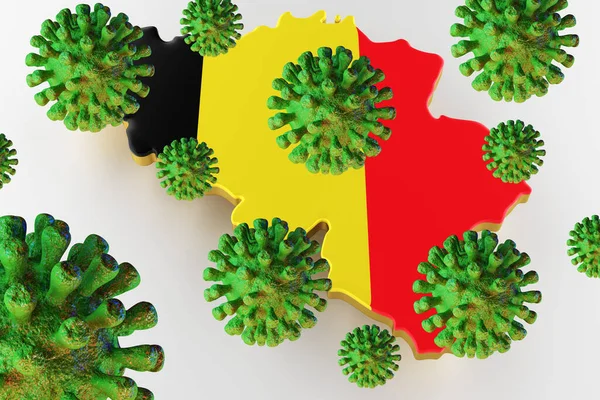 Virus 2019-ncov, Flur or Coronavirus with Belgium map. 3D rendering — Stock Photo, Image