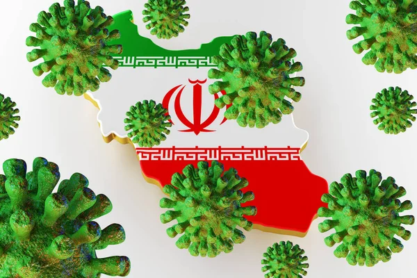Virus 2019-ncov, Flur o Coronavirus con mapa de Irán. Renderizado 3D —  Fotos de Stock