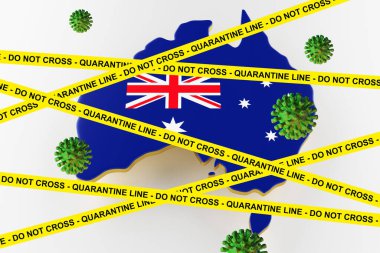 Flur Coronavirus with Australia map. 3D rendering
