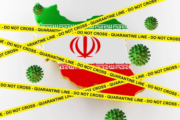 Bandera de Irán y señal de alerta Coronavirus 2019-nCoV. 3d renderizar —  Fotos de Stock