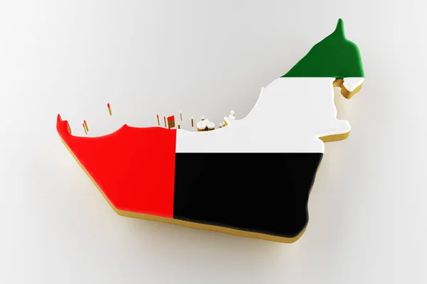 Mapa Zjednoczonych Emiratów Arabskich z flagą. 3d renderowanie — Zdjęcie stockowe