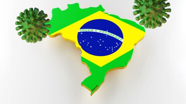 ブラジル地図と伝染性のCOVID-19 、 Flurまたはコロナウイルス。3Dレンダリング — ストック動画