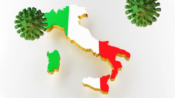 Image of coronavirus on a map of italy. 3d rendering — стокове відео