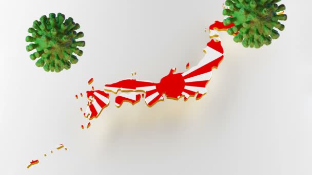 Contagious COVID-19, Flur eller Coronavirus med Japan karta. 3D-rendering — Stockvideo