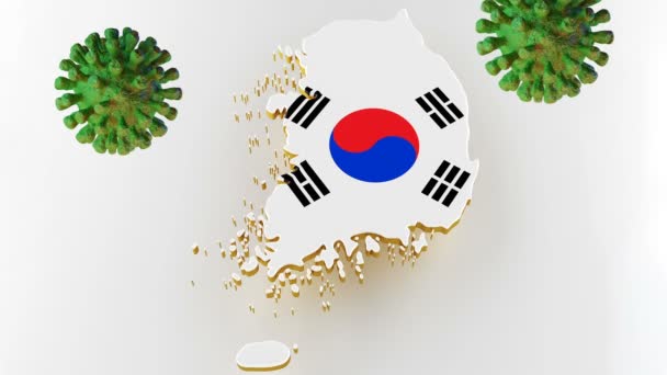 Fertőző HIV AIDS, Flur vagy Coronavirus Dél-Korea térképpel. 3D renderelés — Stock videók