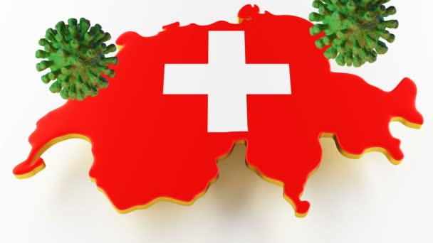 Nakažlivý COVID-19, Flur nebo Coronavirus s mapou Švýcarska. 3D vykreslování — Stock video