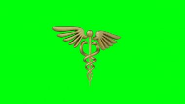 Caduceus tıbbi sembolü yeşil arka planda izole edilmiş. Caduceus yılanlarla imzalar. 3d hazırlayıcı