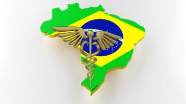 Caduceus bir tıp yıldızında yılanlarla imza atar. Brezilya haritası bayrak ile sınırlandırılmış. 3d oluşturma