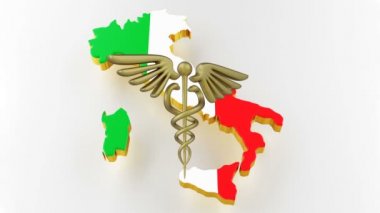 Caduceus bir tıp yıldızında yılanlarla imza atar. İtalya 'nın bayraklı kara sınırı haritası. 3d oluşturma