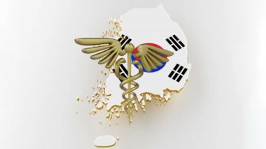 Caduceus bir tıp yıldızında yılanlarla imza atar. Kore 'nin bayraklı kara sınırı haritası. 3d oluşturma