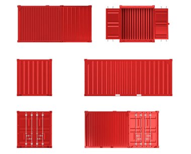 Beyaz zemin üzerinde kırmızı 20 feet 'lik bir nakliye konteynırının yüksek kaliteli görüntüsü.