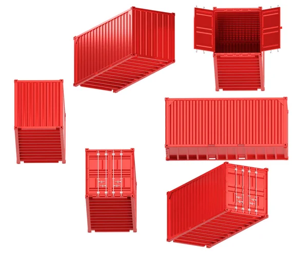 白色背景的红色20英尺集装箱的高质量图像. — 图库照片