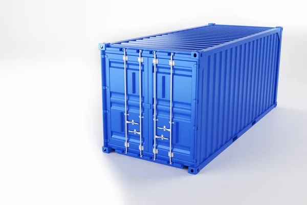 Un'immagine di alta qualità di un container blu di 20 piedi su uno sfondo bianco . — Foto Stock