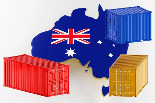 Mappa 3D dell'Australia. Trasporto merci in container. rendering 3d — Foto Stock