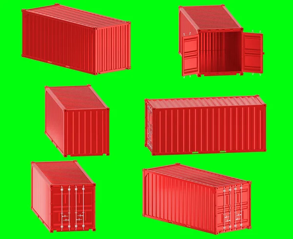 A high quality image of a red 20ft shipping container on a green background.