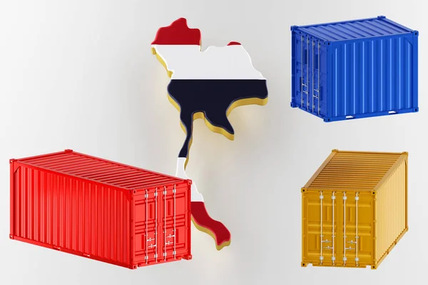 泰国地图图像与国旗。用集装箱装运货物。3D渲染 — 图库照片